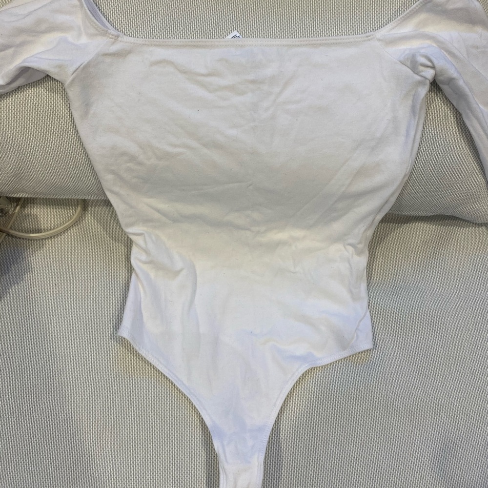 Long sleeve off the shoulder cotton bodysuit